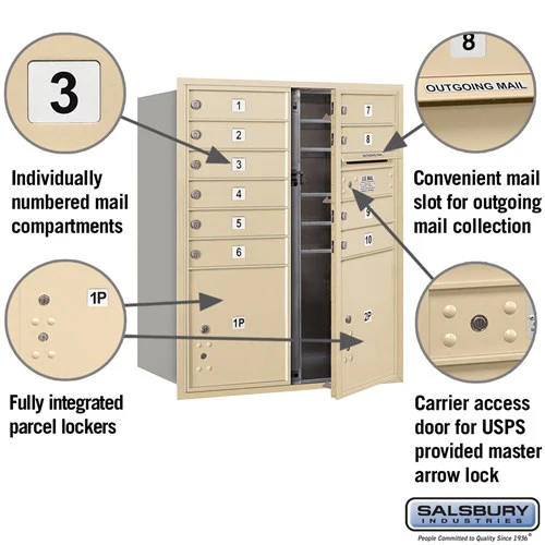 10 Door High Recessed Mounted 4C Horizontal Mailbox with Parcel Lockers - Sandstone - Image 2
