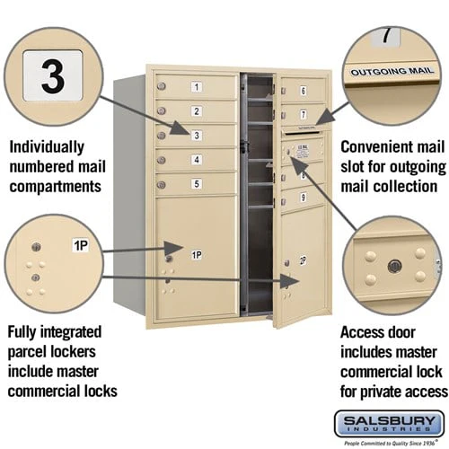 10 Door High Recessed Mounted 4C Horizontal Mailbox with Parcel Lockers - Sandstone - Private Access - Image 2