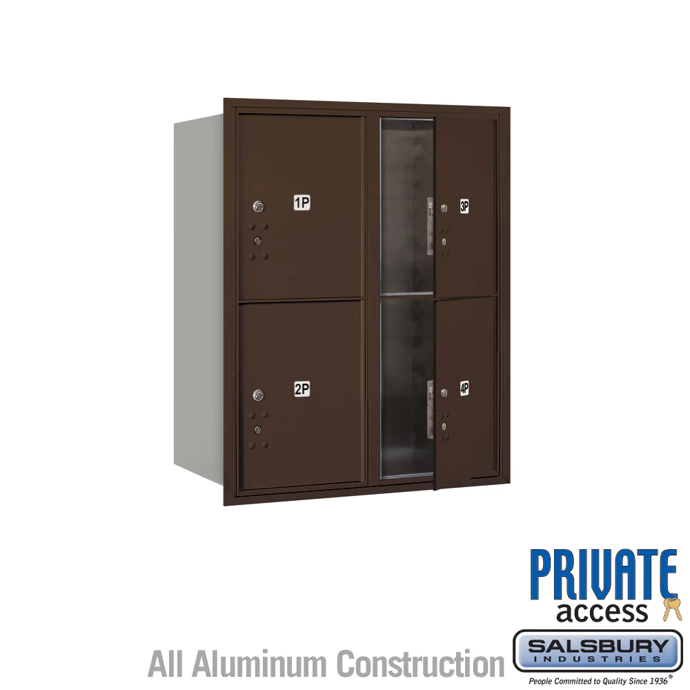 10 Door High Recessed Mounted 4C Horizontal Parcel Locker with 4 Parcel Lockers in Bronze - Front Loading