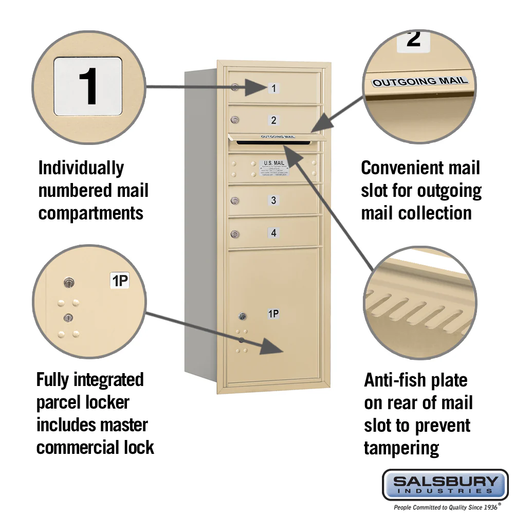 10-Door High Recessed Mounted Mailbox with Parcel Locker - Sandstone - Image 2