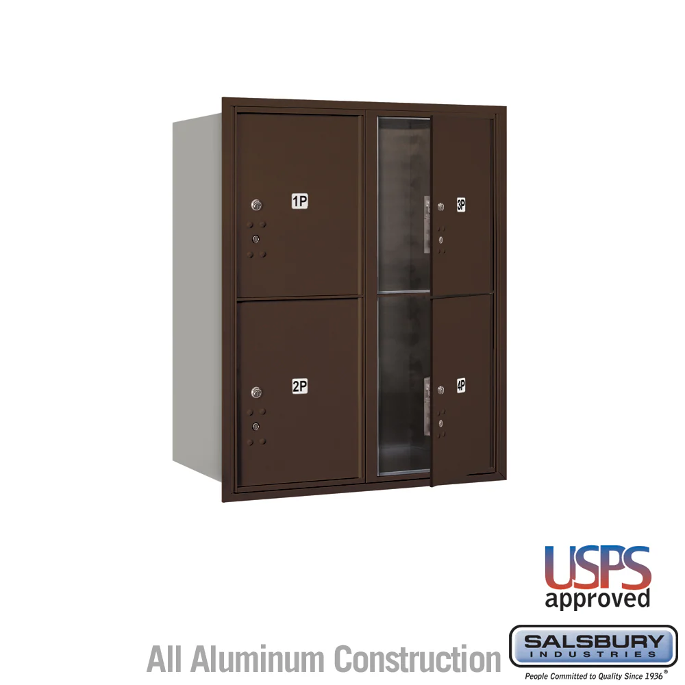 10 Door High Recessed Mounted Parcel Locker with 4 Parcel Lockers - Bronze - USPS Access