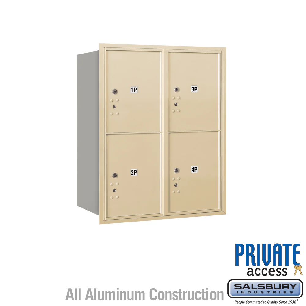 10-Door High Recessed Parcel Locker with 4 Parcel Lockers - Sandstone - Rear Loading