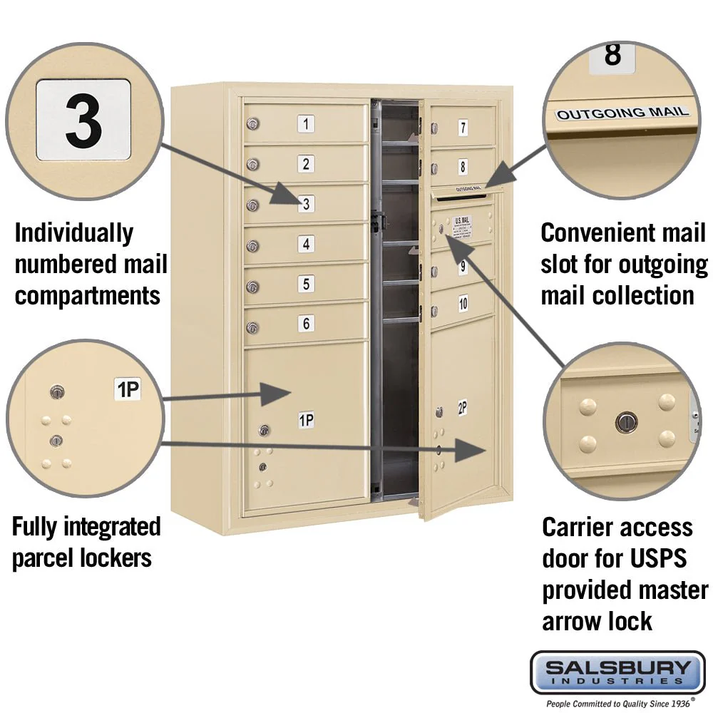 10 Door High Surface Mounted 4C Horizontal Mailbox with Parcel Lockers in Sandstone - Image 2