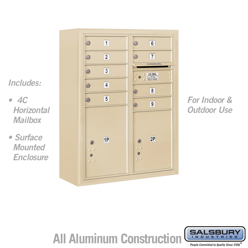 10 Door High Surface Mounted 4C Horizontal Mailbox with Parcel Lockers in Sandstone - Image 5