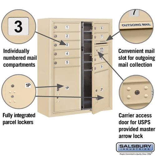 10 Door High Surface Mounted 4C Horizontal Mailbox with Parcel Lockers in Sandstone - Image 6
