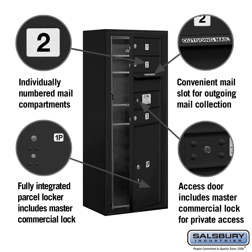 10-Door High Surface Mounted 4C Horizontal Mailbox with Parcel Locker in Black - Image 2