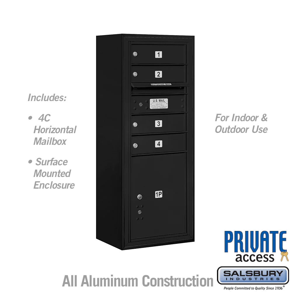 10-Door High Surface Mounted 4C Horizontal Mailbox with Parcel Locker in Black