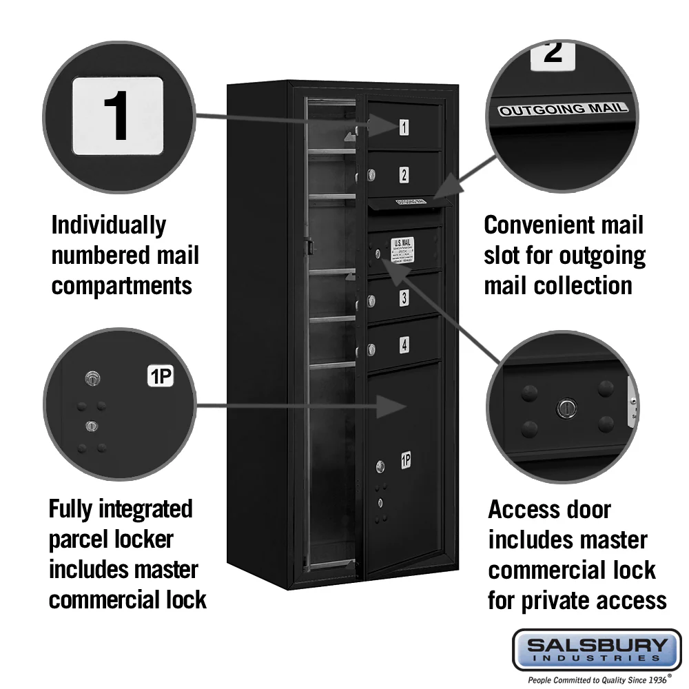 10-Door High Surface Mounted 4C Horizontal Mailbox with Parcel Locker in Black - Image 2