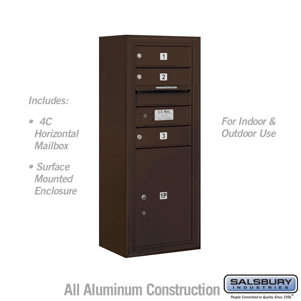10 Door High Surface Mounted 4C Horizontal Mailbox with Parcel Locker in Bronze