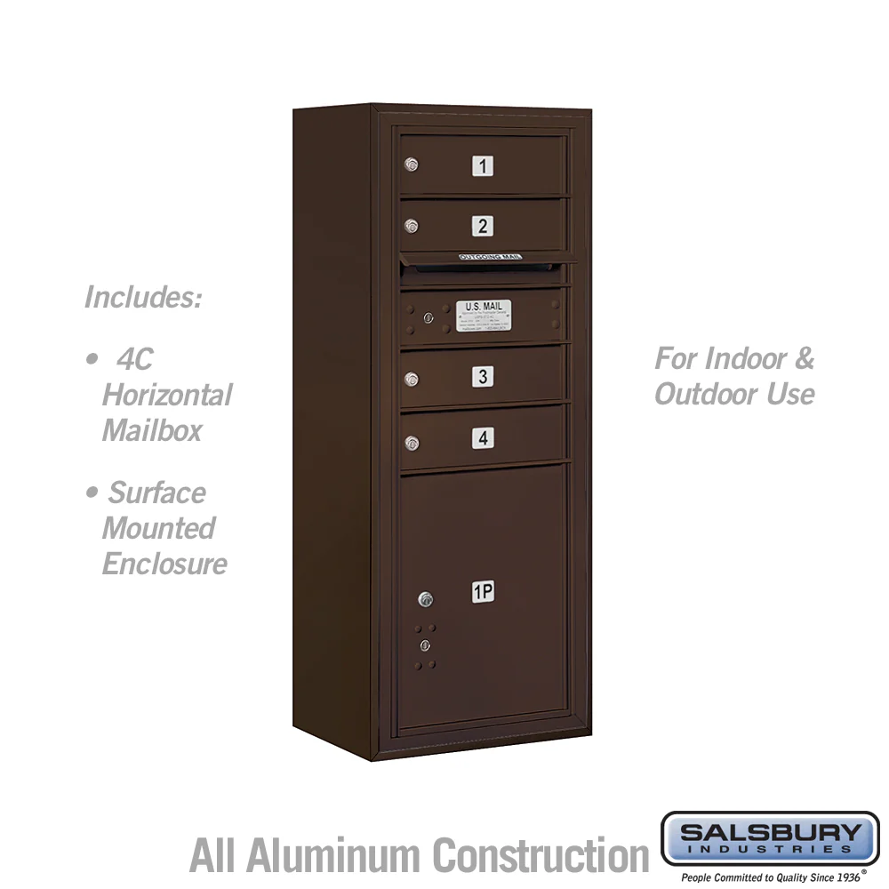 10 Door High Surface Mounted 4C Horizontal Mailbox with Parcel Locker in Bronze