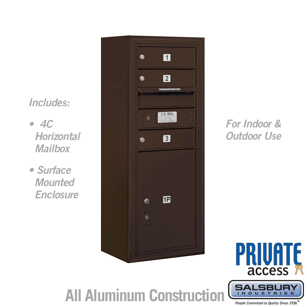 10 Door High Surface Mounted 4C Horizontal Mailbox with Parcel Locker in Bronze