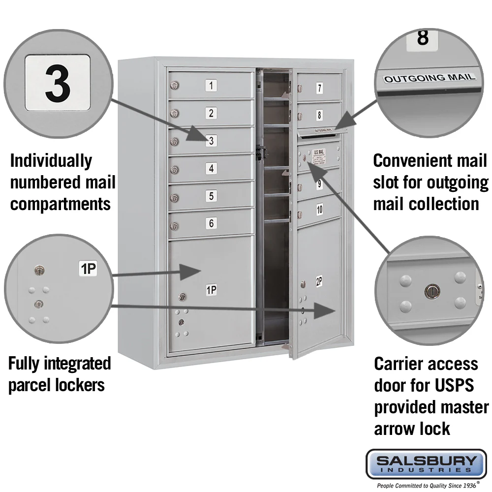 10 Door High Surface Mounted 4C Horizontal Mailbox with Parcel Lockers and USPS Access - Image 2