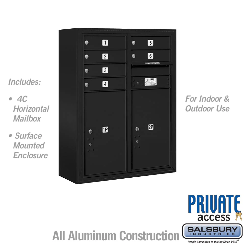 10 Door High Surface Mounted 4C Horizontal Mailbox with Parcel Lockers in Black