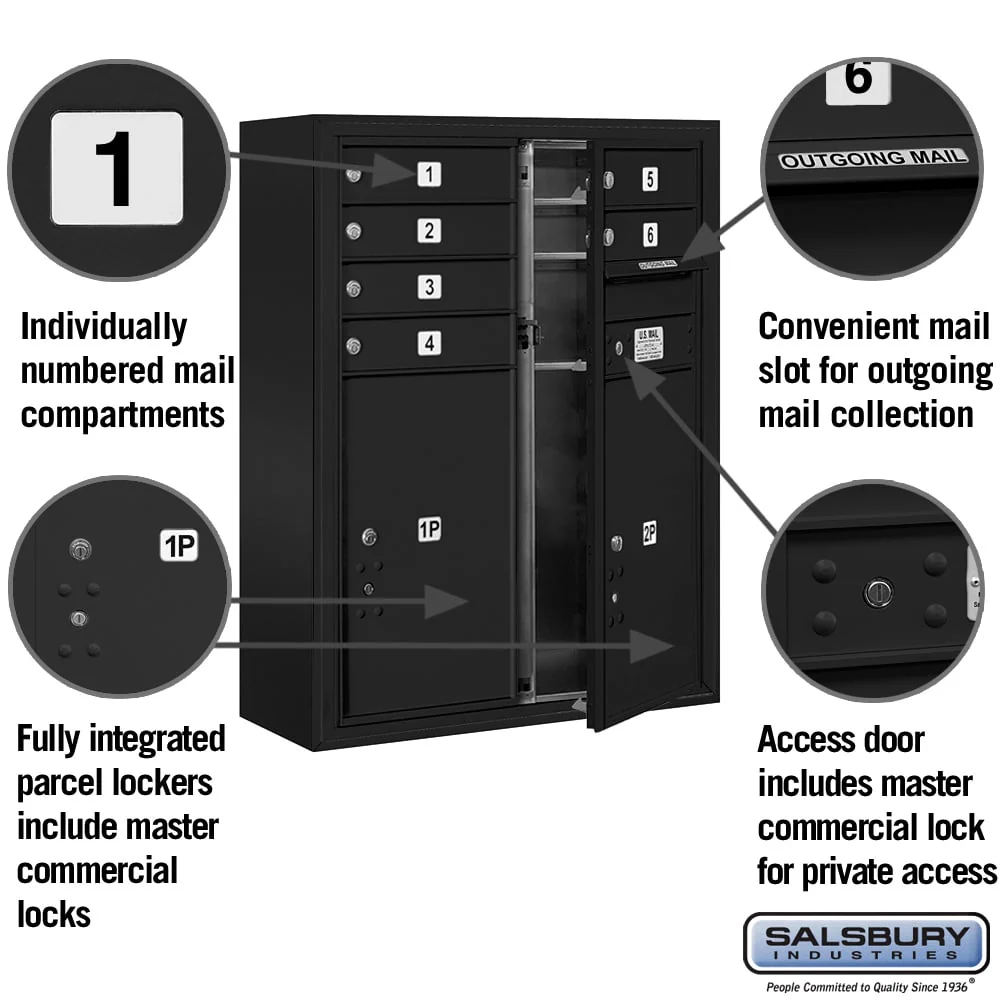 10 Door High Surface Mounted 4C Horizontal Mailbox with Parcel Lockers in Black - Image 2