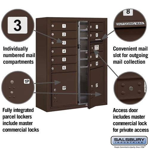 10 Door High Surface Mounted 4C Horizontal Mailbox with Parcel Lockers in Bronze - Image 2