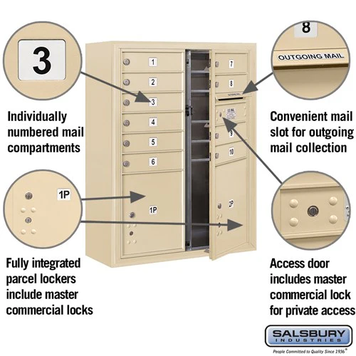 10 Door High Surface Mounted 4C Horizontal Mailbox with Parcel Lockers in Sandstone - Image 2