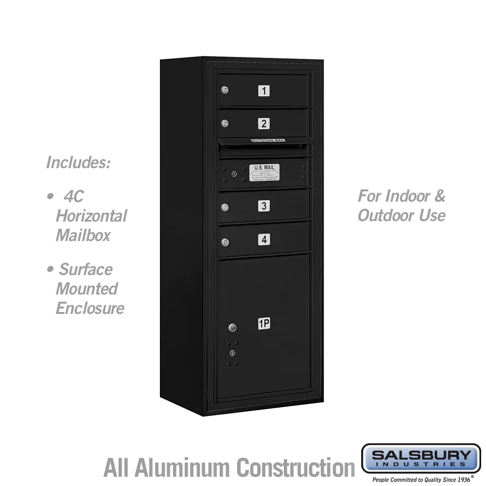 10-Door High Surface Mounted Mailbox with Parcel Locker in Black with USPS Access