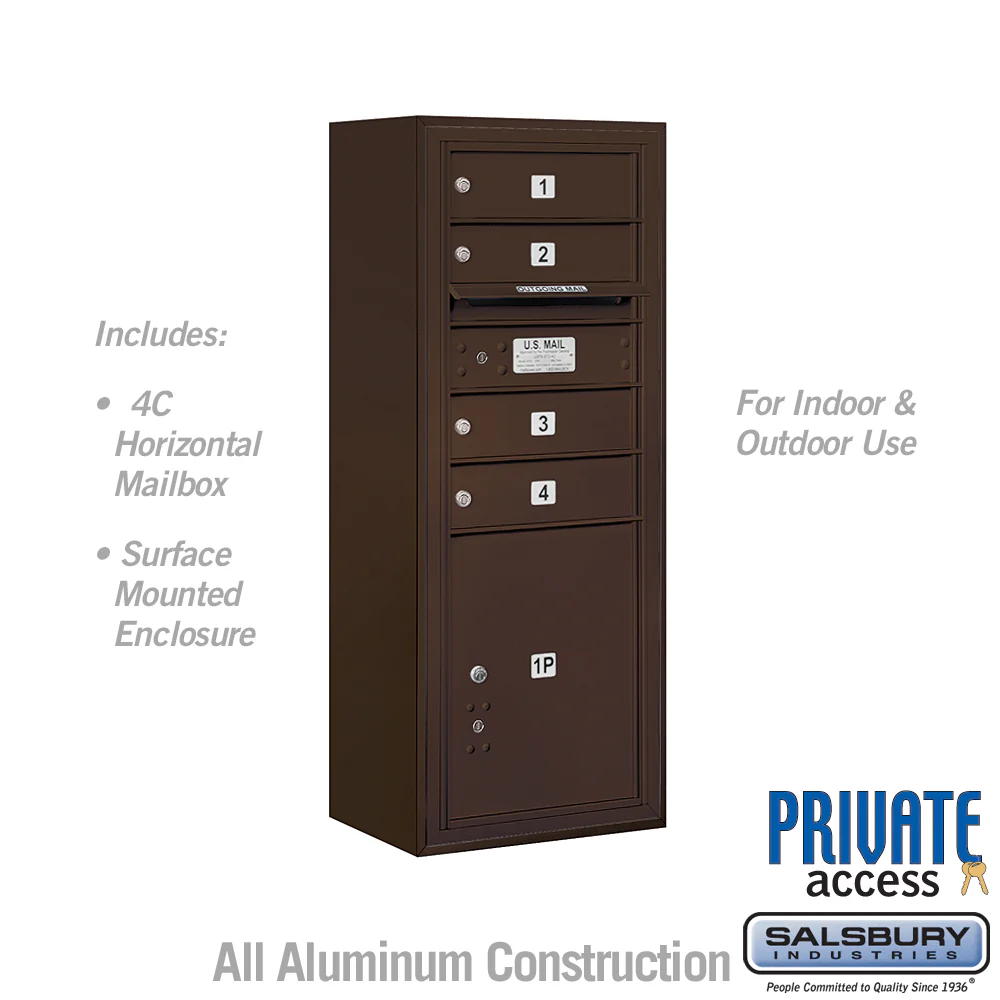 10 Door High Surface Mounted Mailbox with Parcel Locker in Bronze