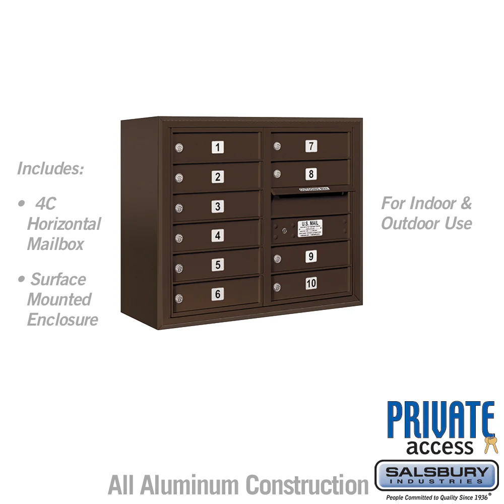 10-Door Surface Mounted Bronze Mailbox with Private Access