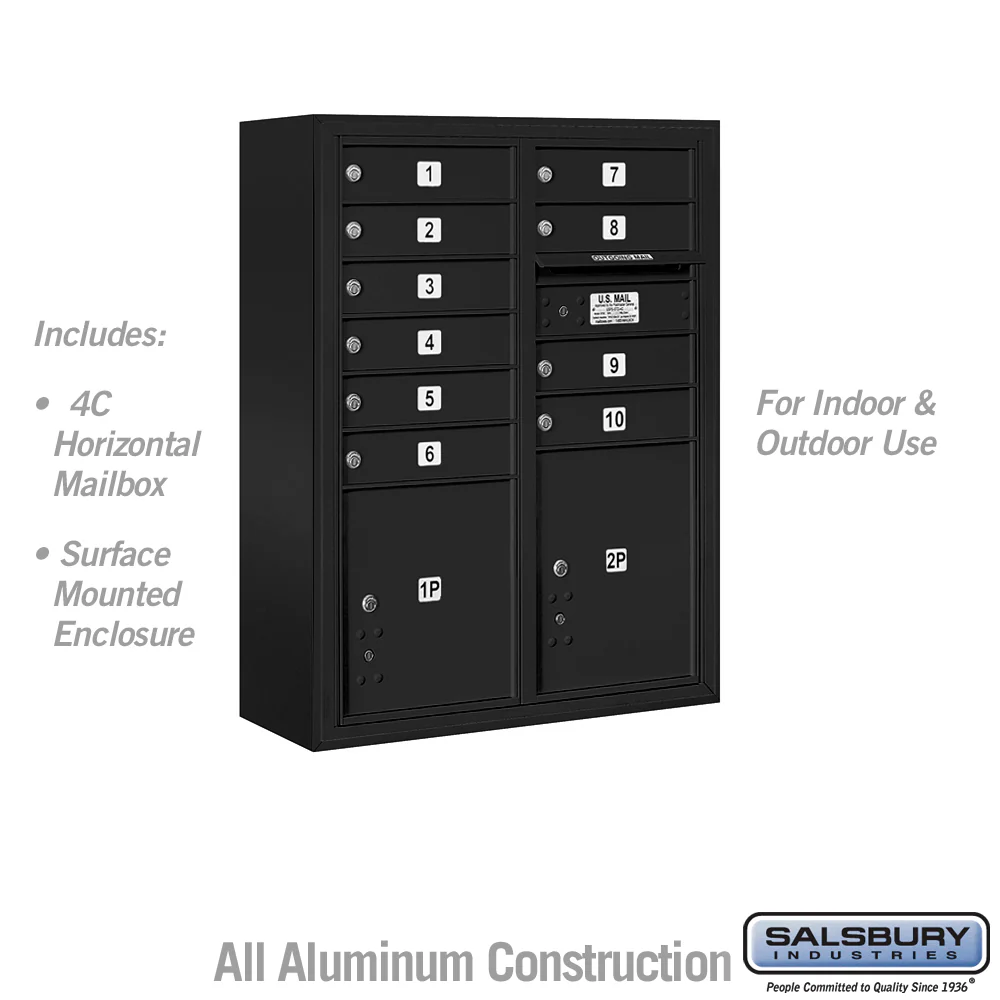 10-Door Surface Mounted Mailbox with Parcel Lockers and USPS Access