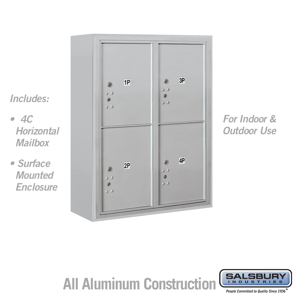 10-Door Surface Mounted Parcel Locker with 4 Parcel Lockers, Aluminum, USPS Access