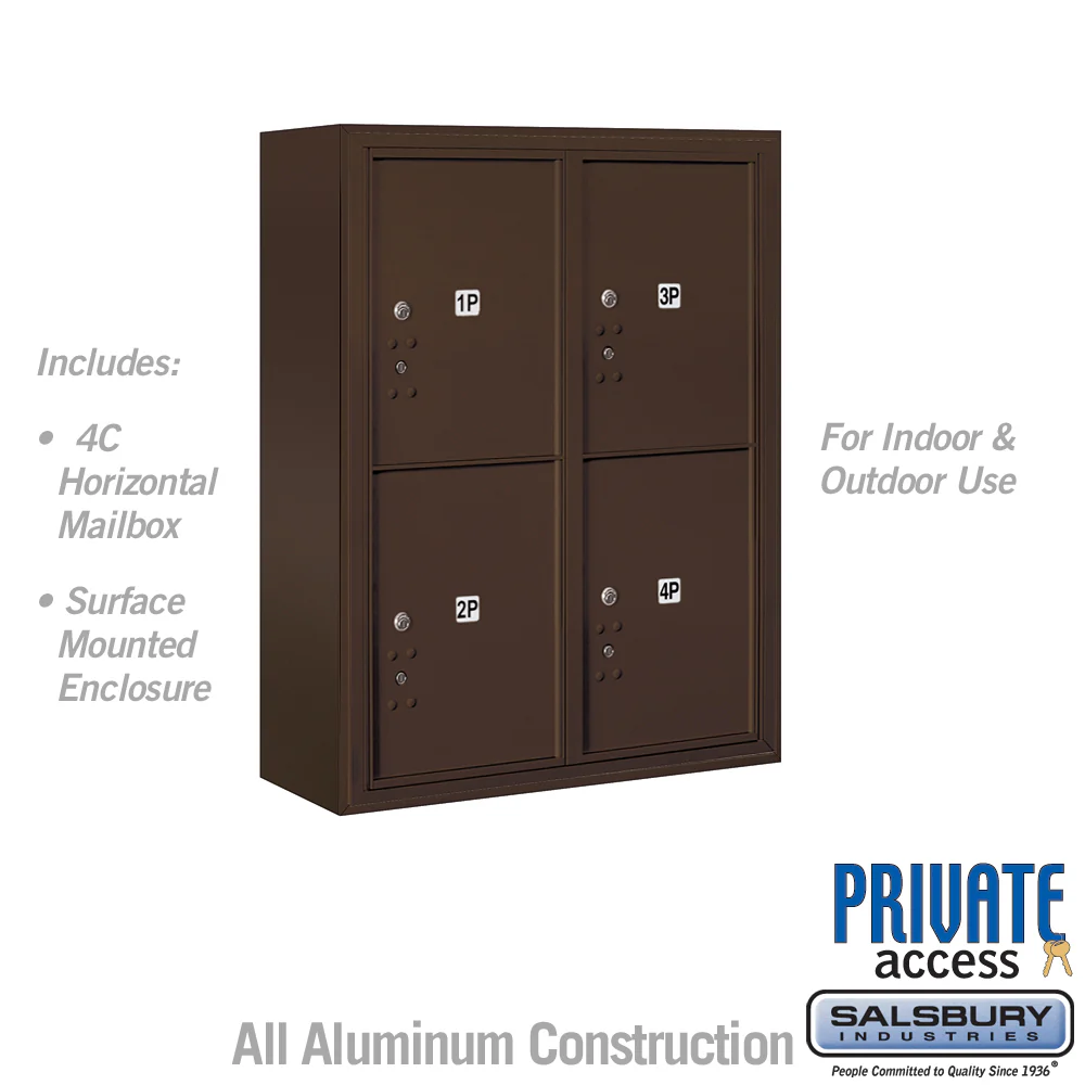10-Door Surface Mounted Parcel Locker with 4 Parcel Lockers in Bronze for Private Access