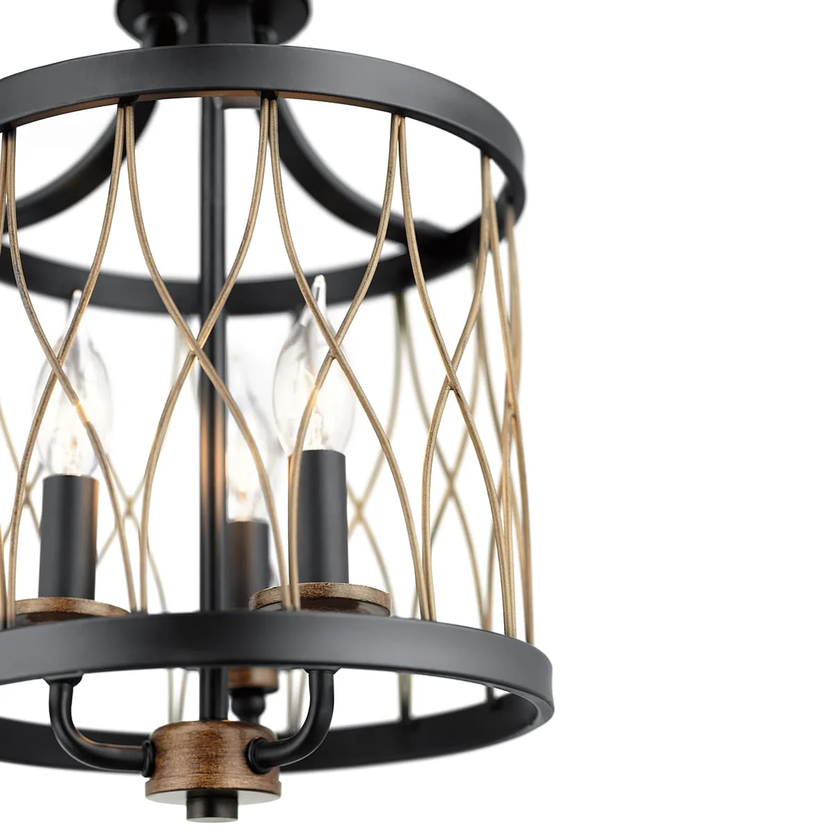 Kichler Brookglen Black with Gold Tone French Country/Cottage Drum Pendant Light - Image 10