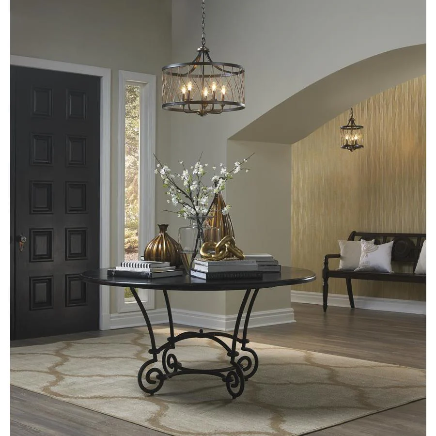 Kichler Brookglen Black with Gold Tone French Country/Cottage Drum Pendant Light - Image 3