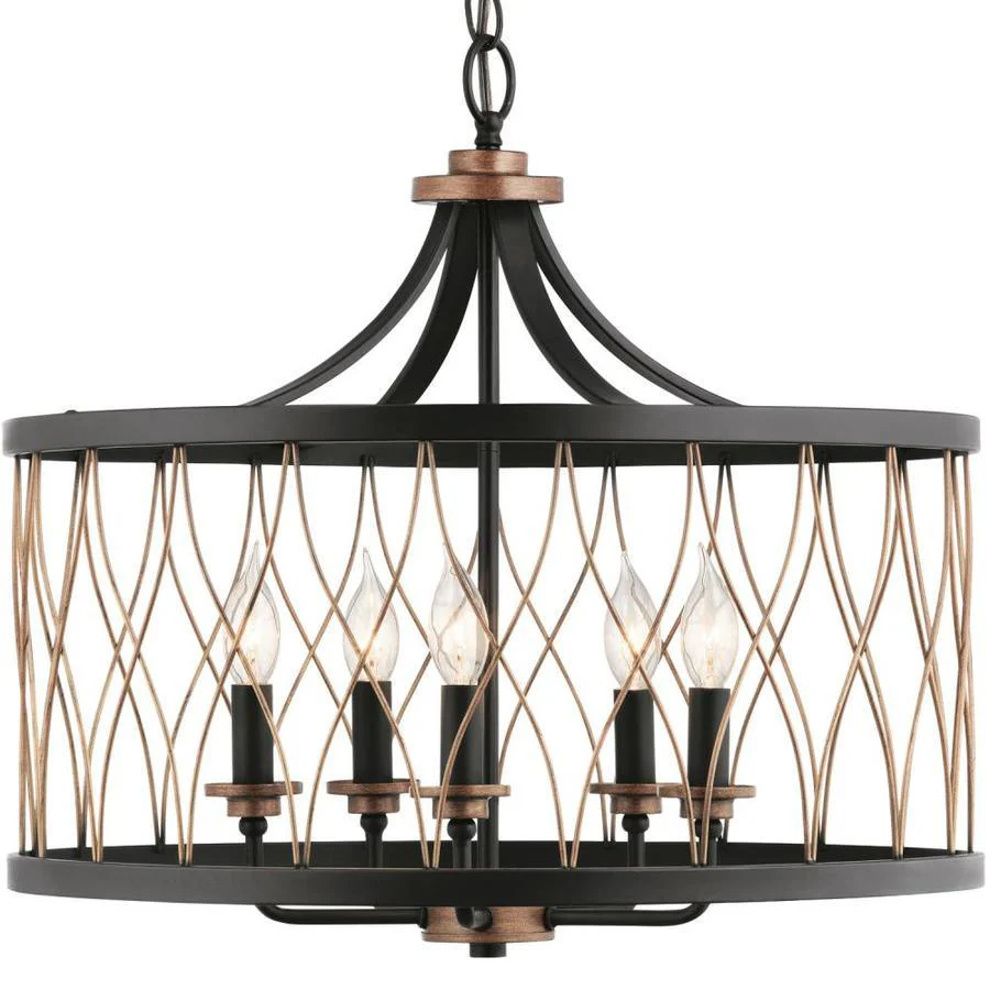 Kichler Brookglen Black with Gold Tone French Country/Cottage Drum Pendant Light - Image 4