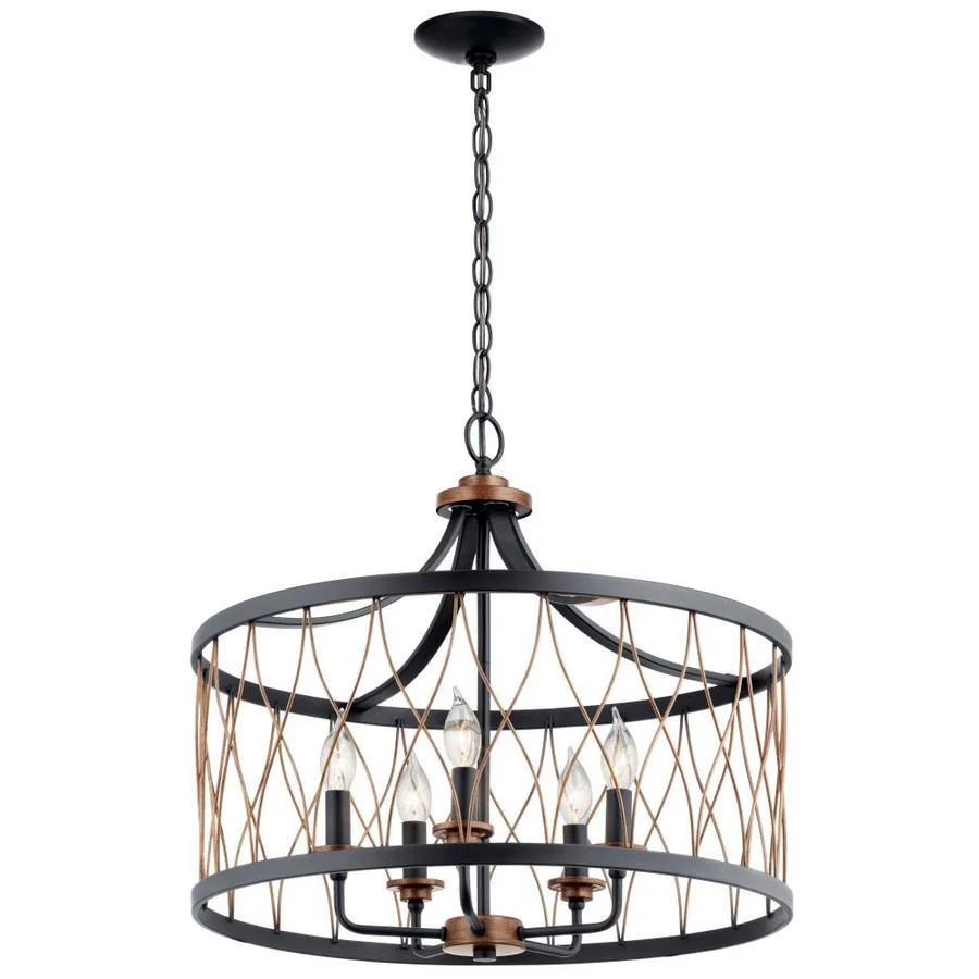 Kichler Brookglen Black with Gold Tone French Country/Cottage Drum Pendant Light - Image 6