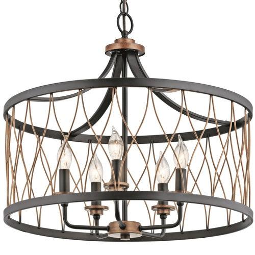 Kichler Brookglen Black with Gold Tone French Country/Cottage Drum Pendant Light - Image 7