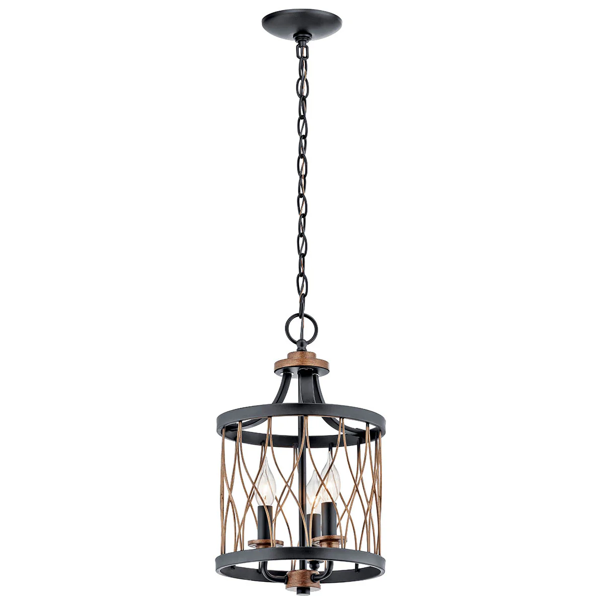 Kichler Brookglen Black with Gold Tone French Country/Cottage Drum Pendant Light - Image 8