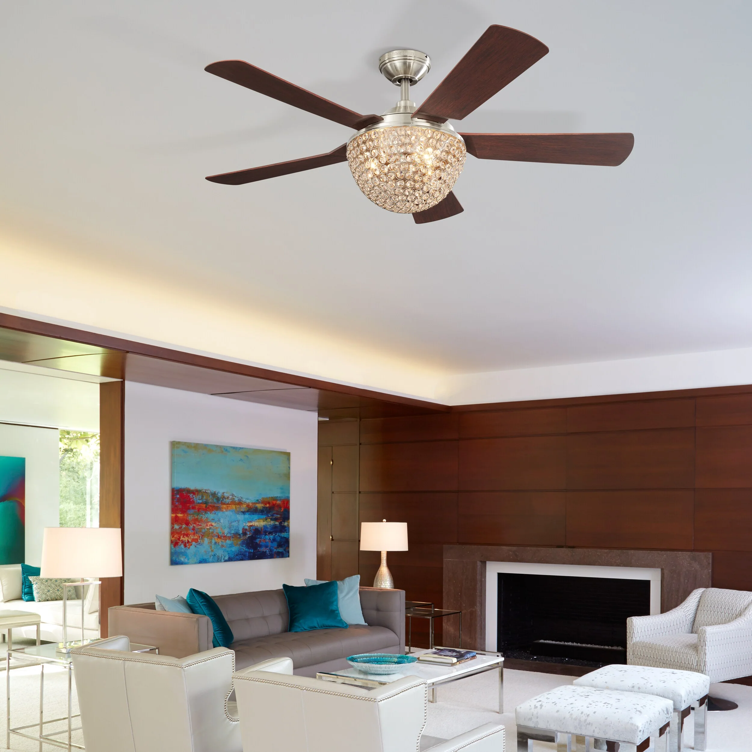 Harbor Breeze Parklake 52-in Brushed Nickel Indoor Ceiling Fan with Crystal Light Kit & Remote, 5-Blade - Image 11