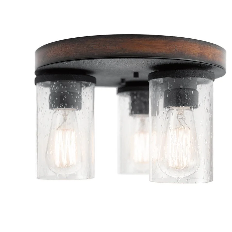 Kichler Barrington 11.5-in Distressed Black and Wood Tone Rustic Incandescent Flush Mount Light