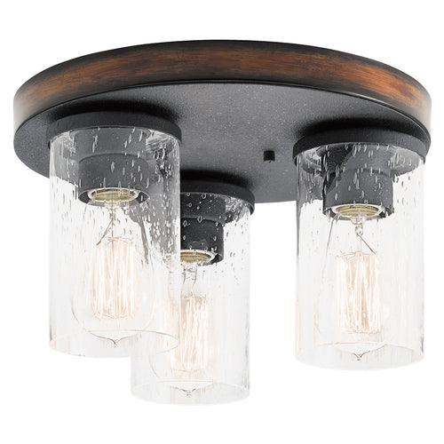 Kichler Barrington 11.5-in Distressed Black and Wood Tone Rustic Incandescent Flush Mount Light - Image 6