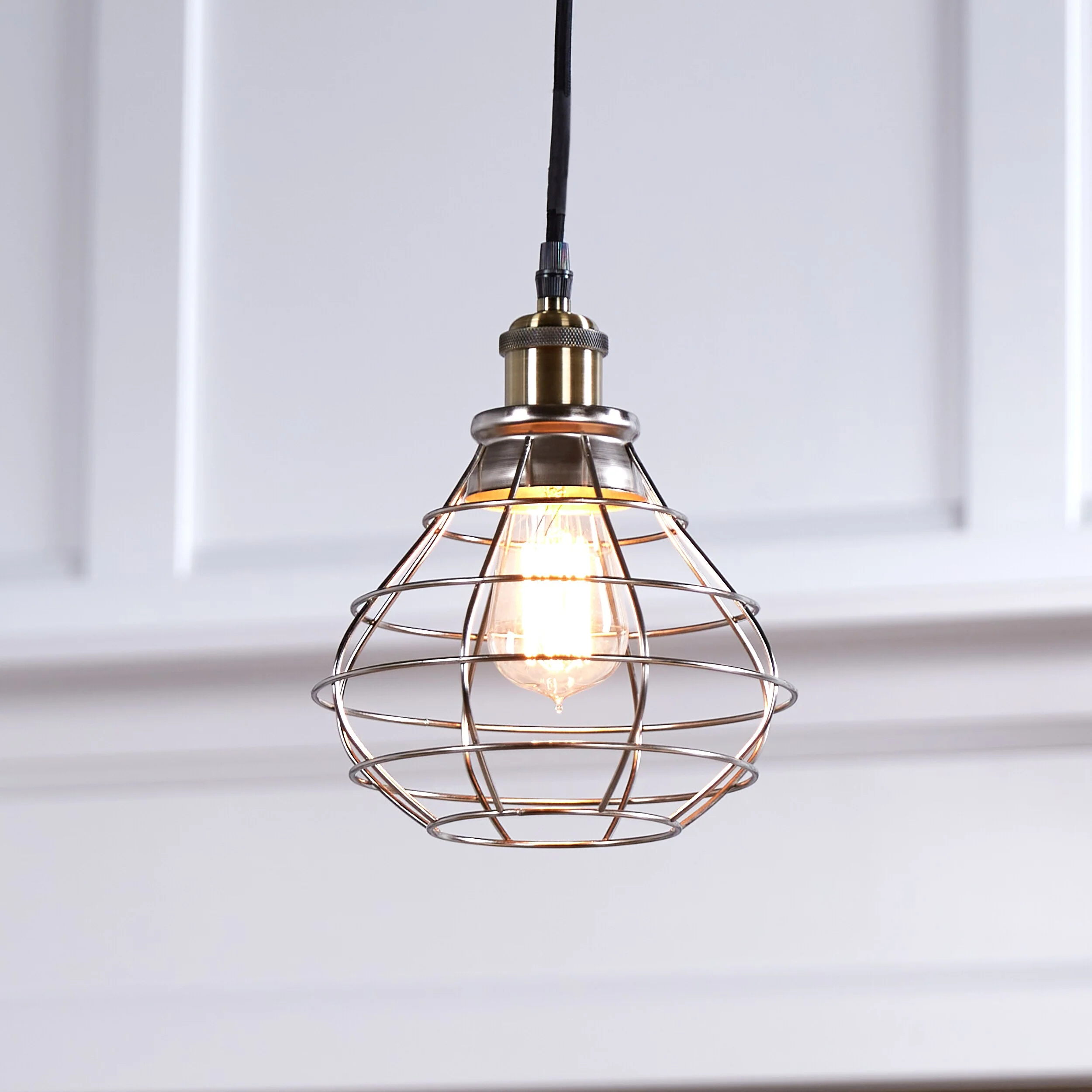 Portfolio Ravensport 8.38-in H x 8.38-in W Brushed Nickel Wire Cage Pendant Light Shade - Image 4