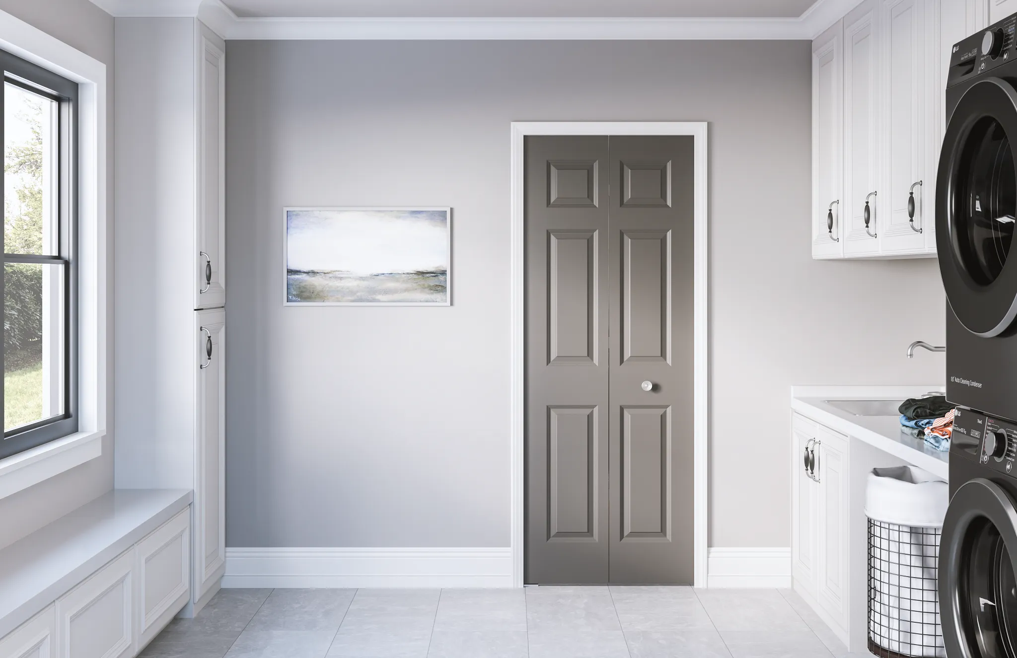 Masonite Traditional 36-in x 80-in Primed 6-Panel Molded Composite Bifold Door with Hardware - Image 3