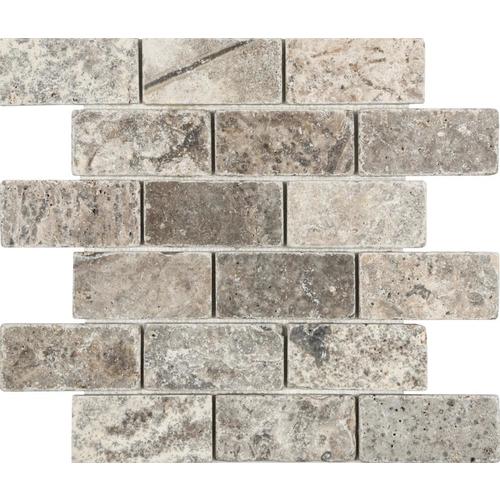 Satori Silver Crescent 12-in x 12-in Tumbled Natural Stone Travertine Brick Subway Wall Tile - Image 4