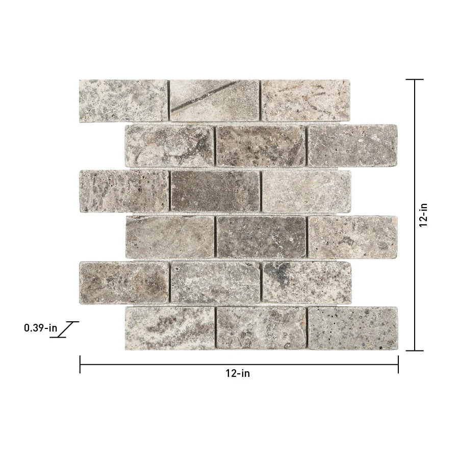 Satori Silver Crescent 12-in x 12-in Tumbled Natural Stone Travertine Brick Subway Wall Tile - Image 8