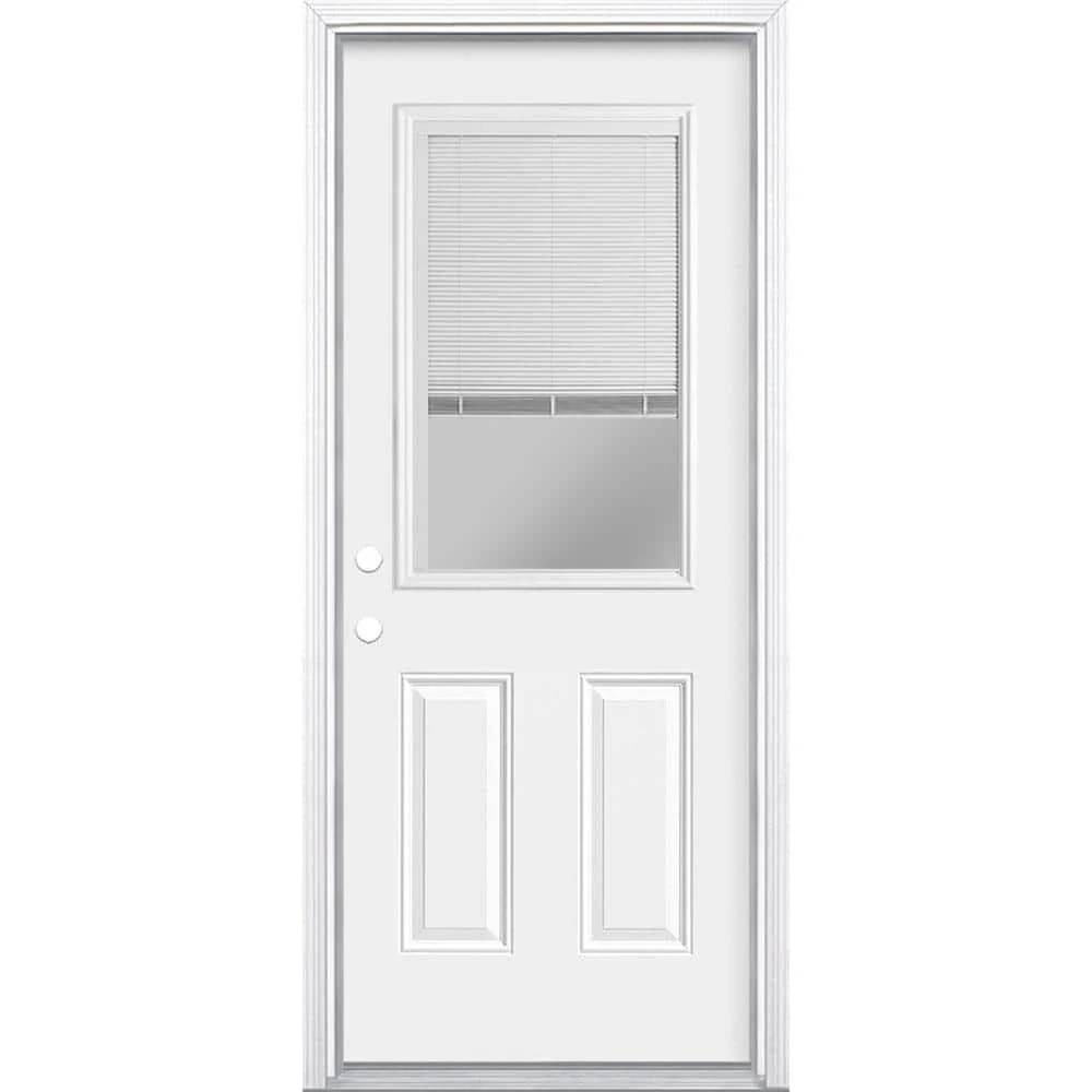 Masonite 32-in x 80-in Steel Half-Lite Mini-Blind Right-Hand Inswing Primed Prehung Single Front Door with Brickmould