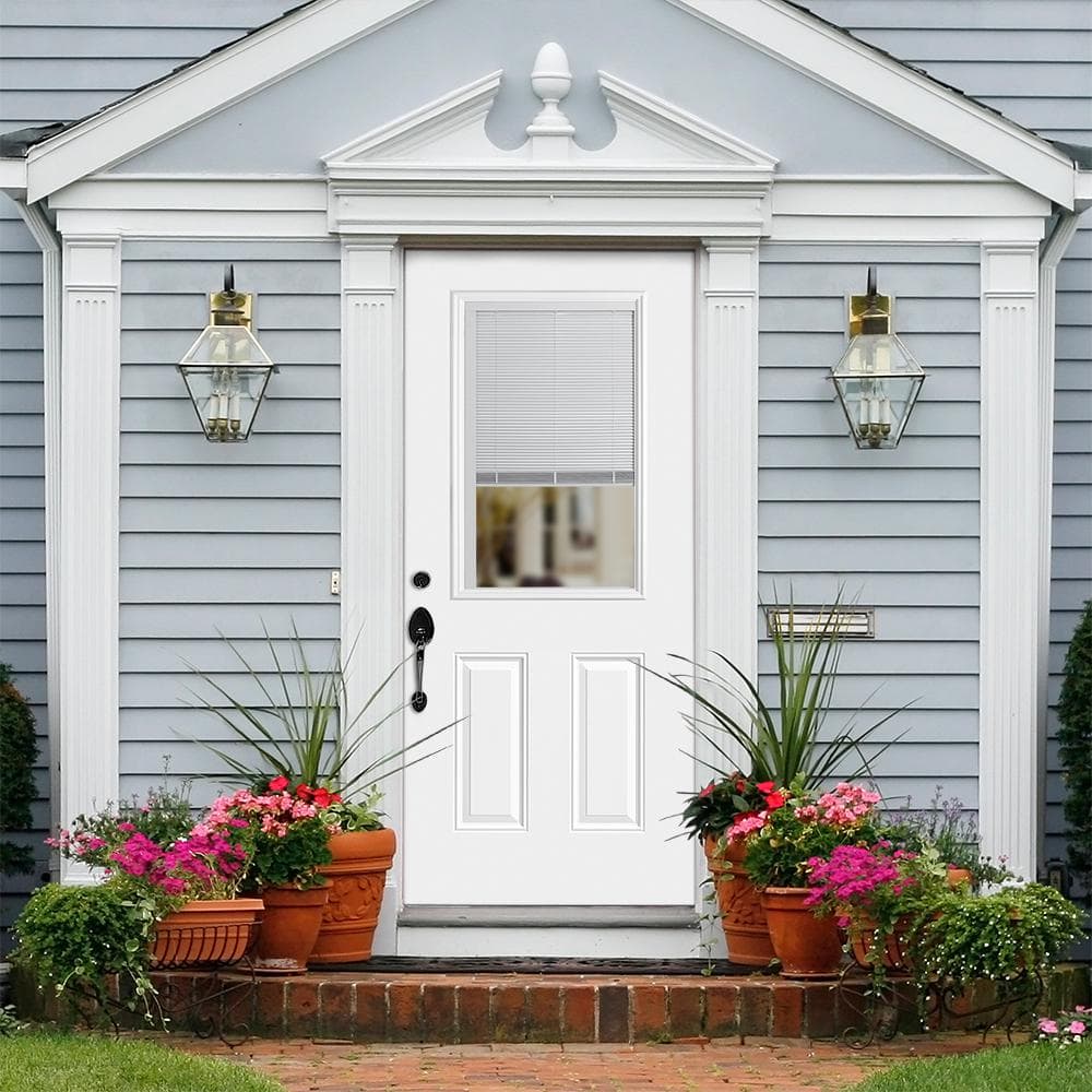 Masonite 32-in x 80-in Steel Half-Lite Mini-Blind Right-Hand Inswing Primed Prehung Single Front Door with Brickmould - Image 2