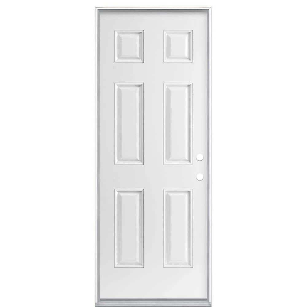 Masonite 6-Panel Primed Smooth Fiberglass Prehung Front Door, Left-Hand Inswing, 30 in. x 80 in.