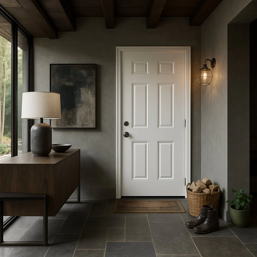 Masonite 6-Panel Primed Smooth Fiberglass Prehung Front Door, Left-Hand Inswing, 30 in. x 80 in. - Image 3