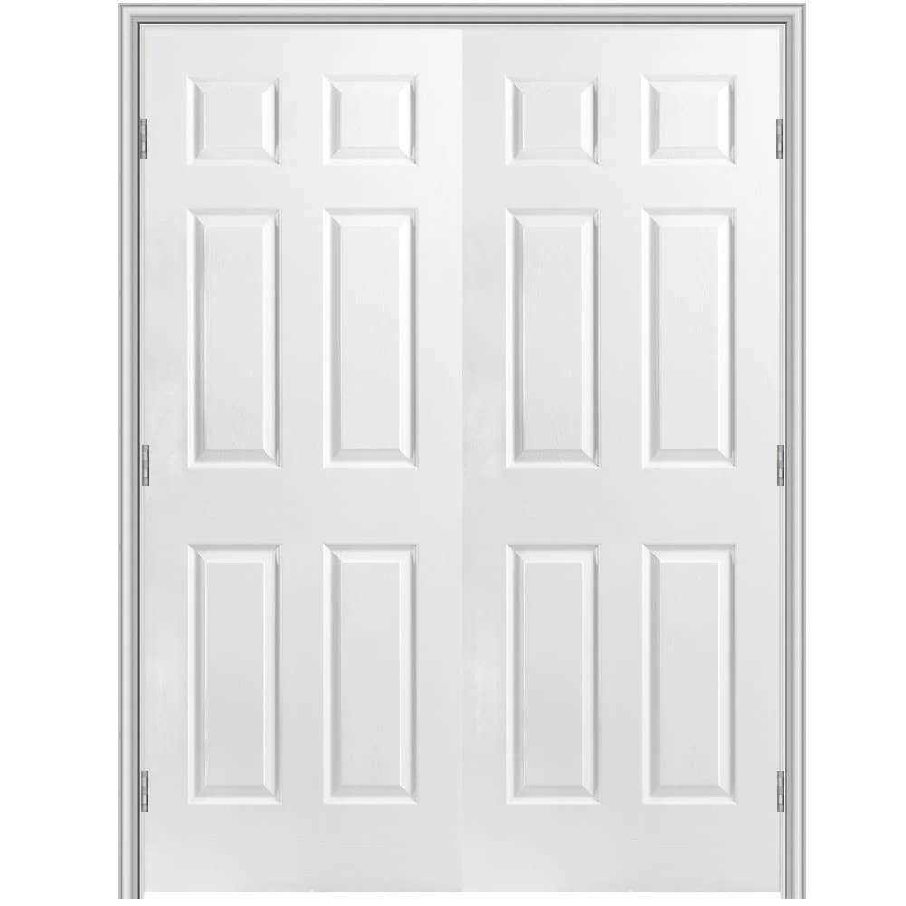 Masonite Traditional 60-in x 80-in 6-Panel Hollow Core Primed Molded Composite Universal Inswing/Outswing Double Prehung Interior Door