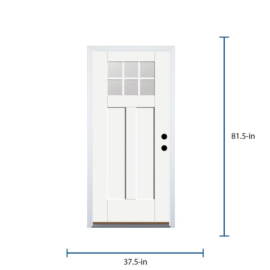 Therma-Tru Benchmark Doors Smooth-Star 36-in x 80-in Fiberglass Craftsman 6-Lite Left-Hand Inswing Ready-to-Paint Prehung Front Door with Brickmould - Image 4