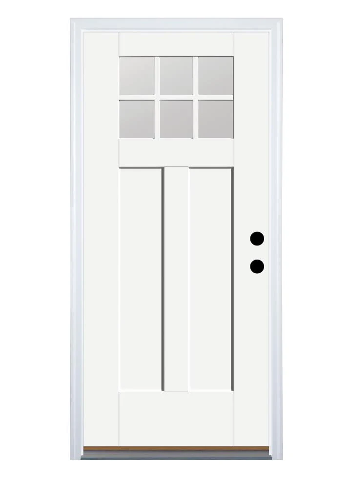 Therma-Tru Benchmark Doors Smooth-Star 36-in x 80-in Fiberglass Craftsman 6-Lite Left-Hand Inswing Ready-to-Paint Prehung Front Door with Brickmould - Image 6