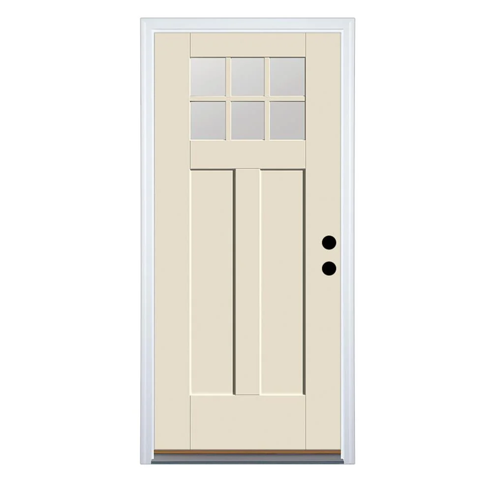 Therma-Tru Benchmark Doors 32-in x 80-in Fiberglass Craftsman 6-Lite Left-Hand Inswing Ready-to-Paint Unfinished Prehung Front Door with Brickmould - Image 3