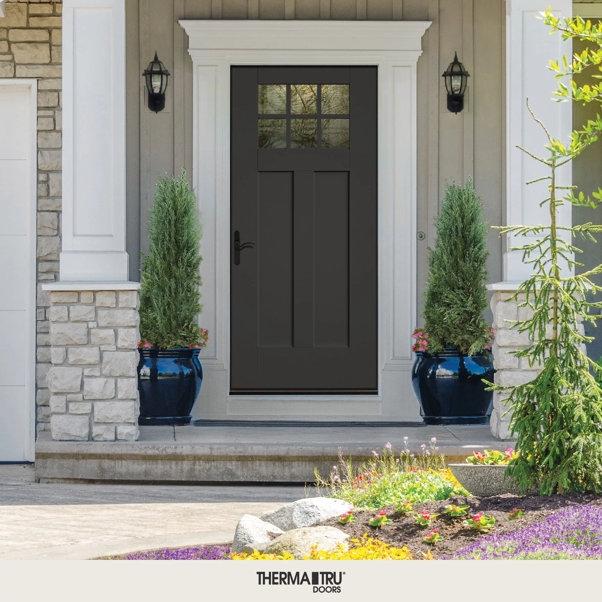 Therma-Tru Benchmark Doors 32-in x 80-in Fiberglass Craftsman Right-Hand Inswing Ready to Paint Unfinished Prehung Single Front Door with Brickmould - Image 3