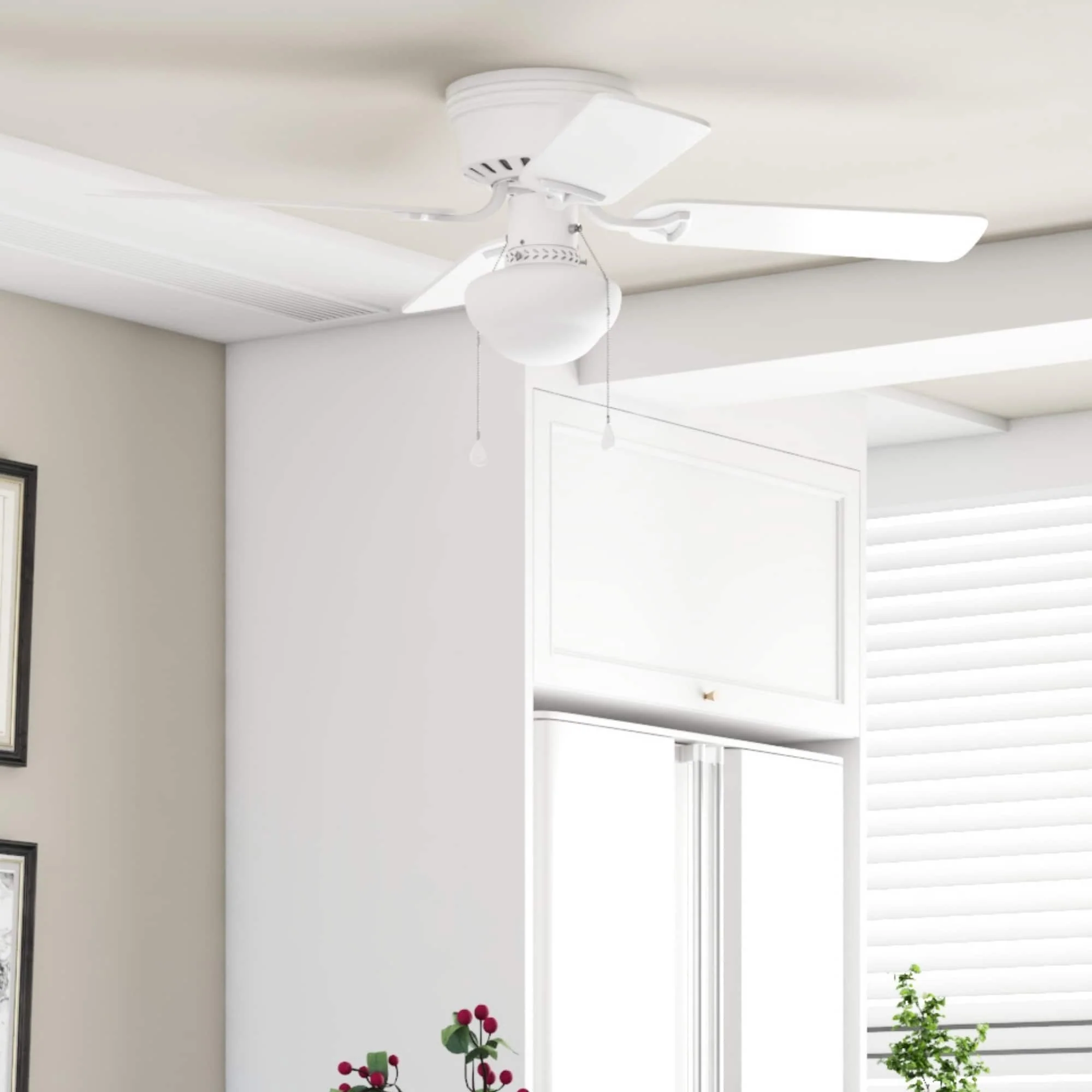 Harbor Breeze Armitage 42-in White LED Indoor Flush Mount Ceiling Fan (4-Blade) - Image 17