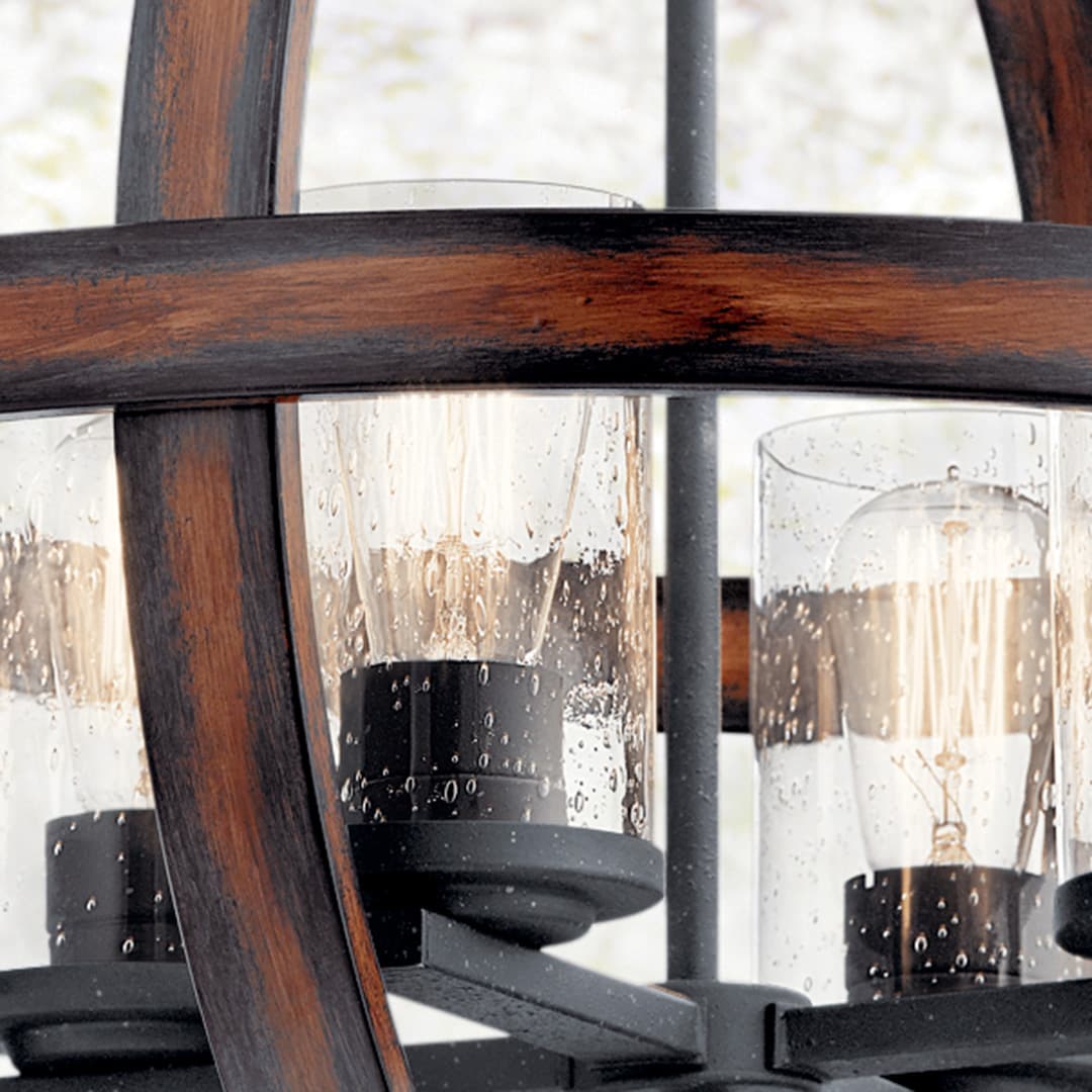 Kichler Barrington Distressed Black & Wood Tone Seeded Glass 4-Light Globe Pendant (21.25-in Dia) - Image 10